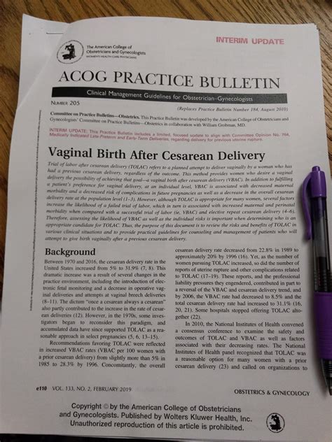 Caesarean section. . Acog vbac guidelines 2019 pdf